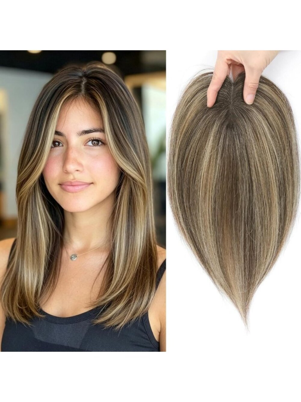 Real Human Hair Clip-In Hair Topper for Women, Conceal Gray & Thinning Hair